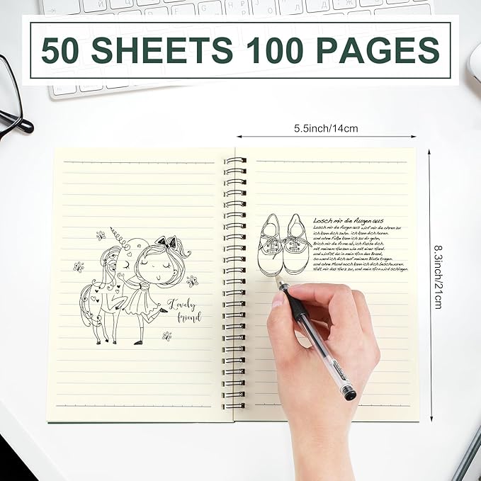 Yahenda 54 Pcs Spiral Notebook Bulk A5 Journal Lined 8.3'' x 5.5'' Writing Composition Paper Small Notepad Subject Notebook for Students Office Business Back to School Supplies (Deep Green)