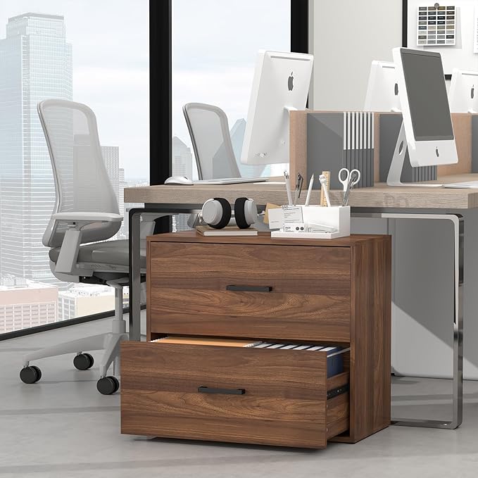 FATIGOS 2 Drawer File Cabinet, Wood Lateral Filing Cabinets, Wide Office File Cabinet with Drawer for Hanging Files/Letter Size Printer Stand for Home Office School, Assembly Required, Walnut