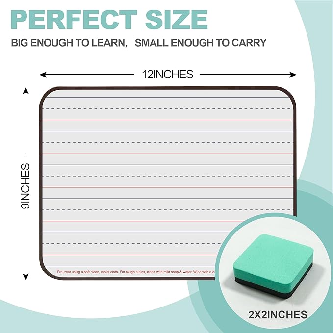6 Pack Small White Boards, 9"x12" Double Sided Magnetic Dry Erase Boards Personal Handheld Whiteboards with Lines for Kids, Students, Teacher School, Include 6 Markers, 6 Erasers, 6X52 Pcs Letters