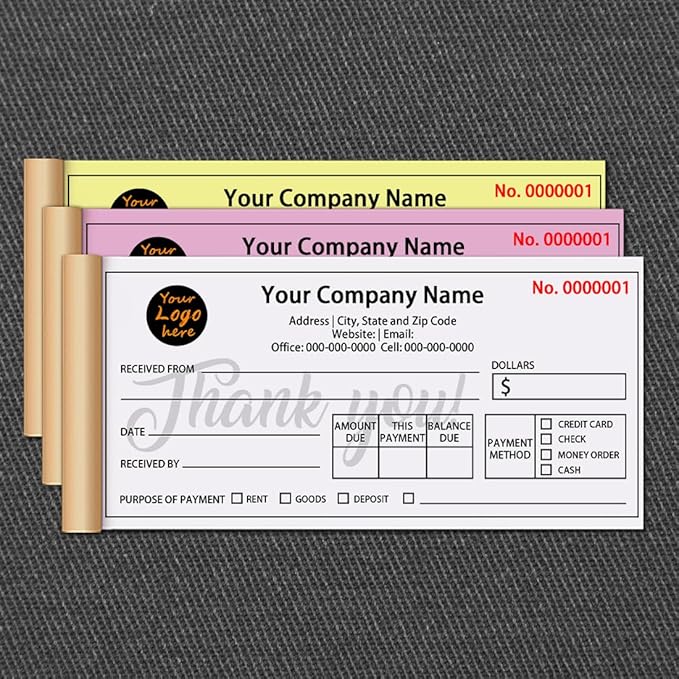 Personalized Invoice Book Custom 2 Part/3 Part Receipt Book Quote Estimate Order Forms Carbonless Form with Your Company Name Logo Address,2-10 Books (Style 1)
