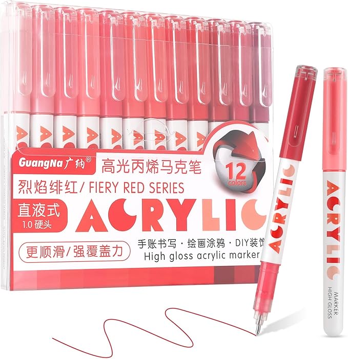 kander Acrylic Gel Pens, 12 Colors Highlighter Acrylic Gel Ink Pens with Bullet Tip,Strong Coverage, Large Ink Capacity, Multi-Purpose Paint Pens for Rock Painting, Crafts, DIY, Art Supplies