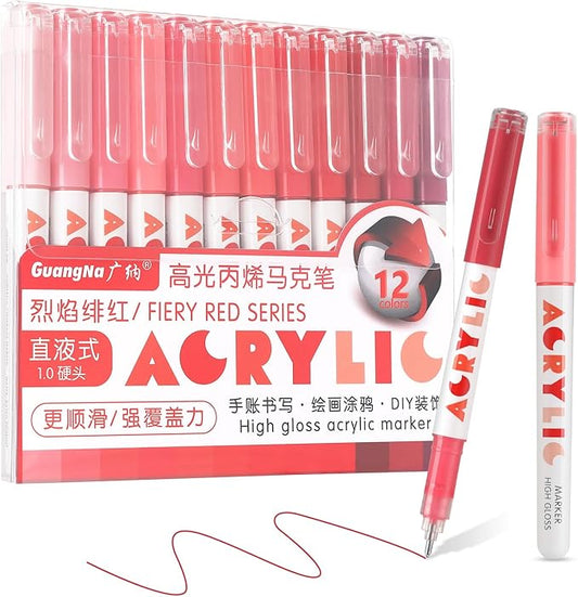 kander Acrylic Gel Pens, 12 Colors Highlighter Acrylic Gel Ink Pens with Bullet Tip,Strong Coverage, Large Ink Capacity, Multi-Purpose Paint Pens for Rock Painting, Crafts, DIY, Art Supplies