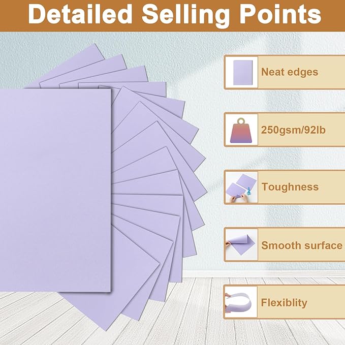 Silunkia 120 Sheets Light Purple Cardstock 8.5 x 11 Certificate Paper, 92lb Heavyweight Card stock Lavender Paper for DIY Card Making, Greeting Cards, Wedding Invitations, Party