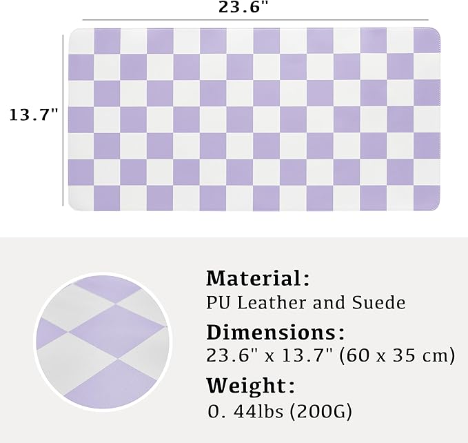 Ohocut Checkered Desk Mat, Large Cute Aesthetic Retro PU Leather Computer Laptop Desk Mat, Non-Slip Waterproof Mouse Keyboard Pad, Desk Writing Mat for Work/Home (Purple, 23.6" x 13.7")