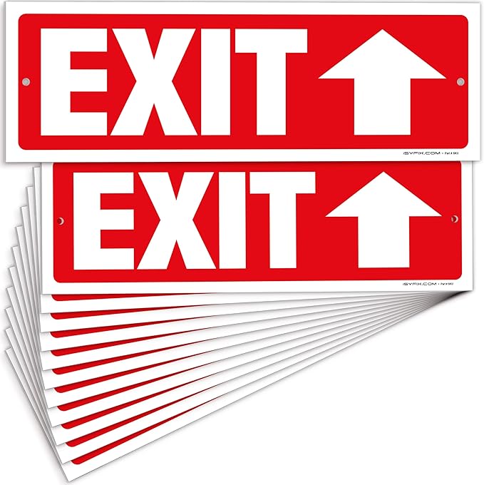 iSYFIX Exit Signs - 12 Pack 12x4 Inch Directional Up Arrow Signs, 40 mil Polystyrene Plastic, UV Laminated, Scratch & Fade Resistant, Waterproof - Ideal for Office, Theater, School, Business