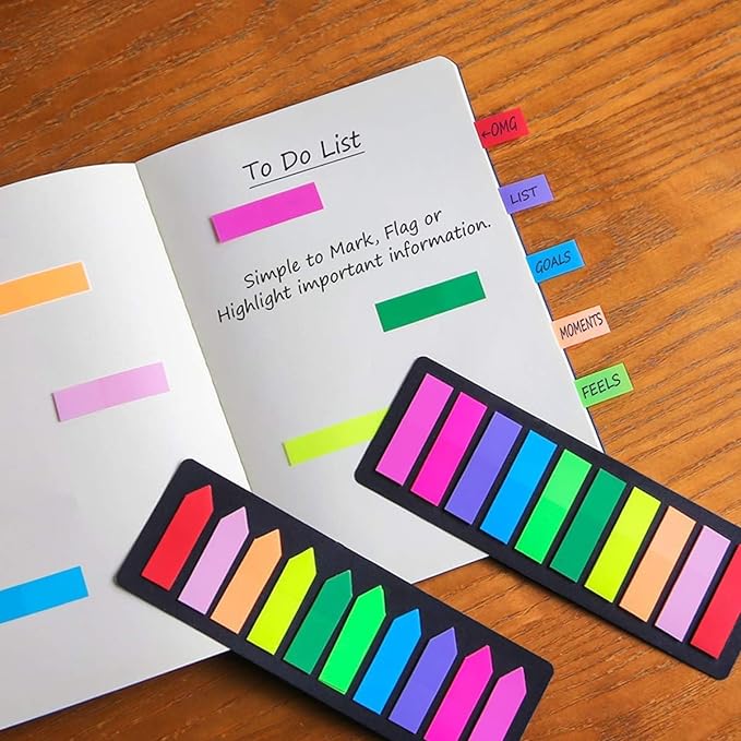 KICNIC 1500 Pieces Page Markers Sticky Index Tabs, Arrow Flag Tabs Self Adhesive, Colored Notes Tab Stickers for Notebook, Documents, Books [10 Colors, 3 Designs] Sticks Securely, Removes Cleanly