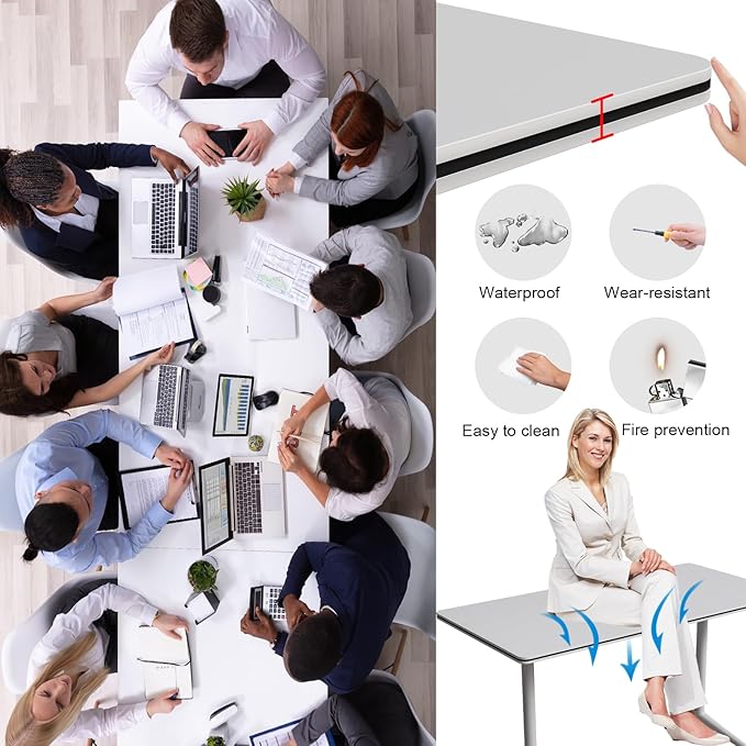 Conference Table Flip Top Mobile Conference Room Tables,Folding Conference Table with Wheels,Large Meeting Training Seminar Table Saving Space for Office Classroom (10, White, 47.2'')