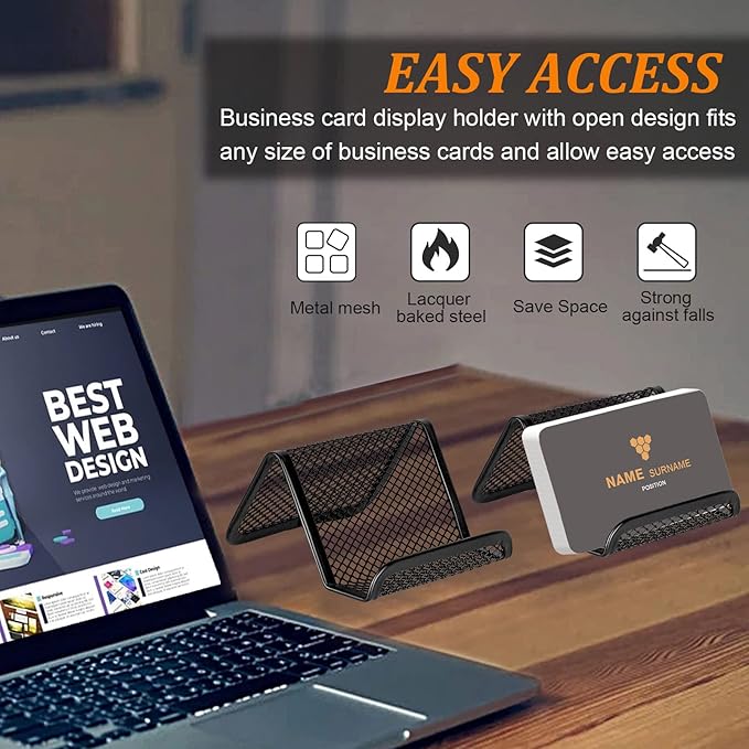 EMOMAS Business Card Holder for Desk, Office Desktop Business Card Display Holder, Mesh Business Card Holder, Desk Accessories for Women and Men,Black ( 3 Pack )