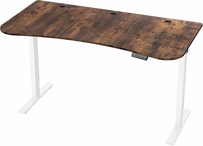 VIVO Electric 63 x 32 in Rustic Standing Desk, Memory Height Adjustment, 1B Series, Holds 220 lbs, Vintage Brown Top White Frame, DESK-KIT-1W1N