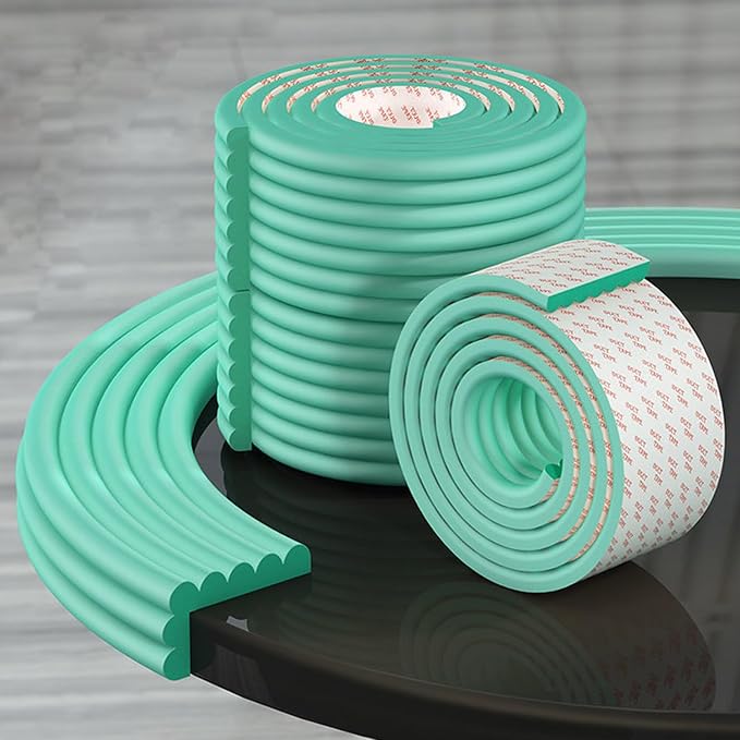 Soft Extra-Wide Edge Protector for Baby, 6.5ft Baby Proofing Edge Guards Padding Self-Adhesive Double Sided Tape,Proof Foam Padding for Sharp Edges, Table, Desk, Furniture Light Green