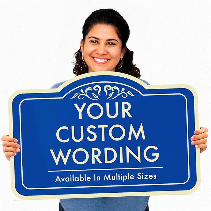 Custom Decorative Outdoor Metal Sign - Personalized Aluminum Driveway Sign, Waterproof, Made in USA - Design 1 Blue Steel, 18x12 In
