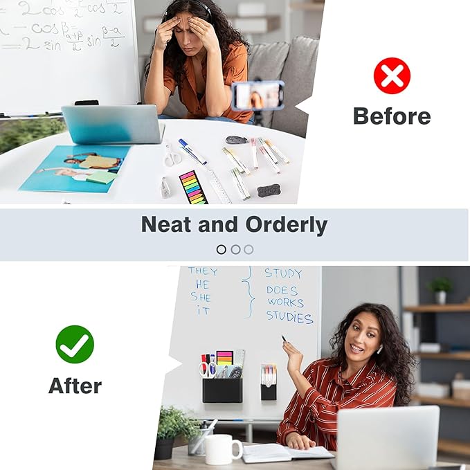 MoKo Magneitc Dry Erase Marker Holder Set, 3-Pack Magnetic Marker Pencil Pen Holder Cup Organizer for Metal & Magnetic Surface, 1 Large with Divider & 2 Small Holders & 1 Dry Erase, Black