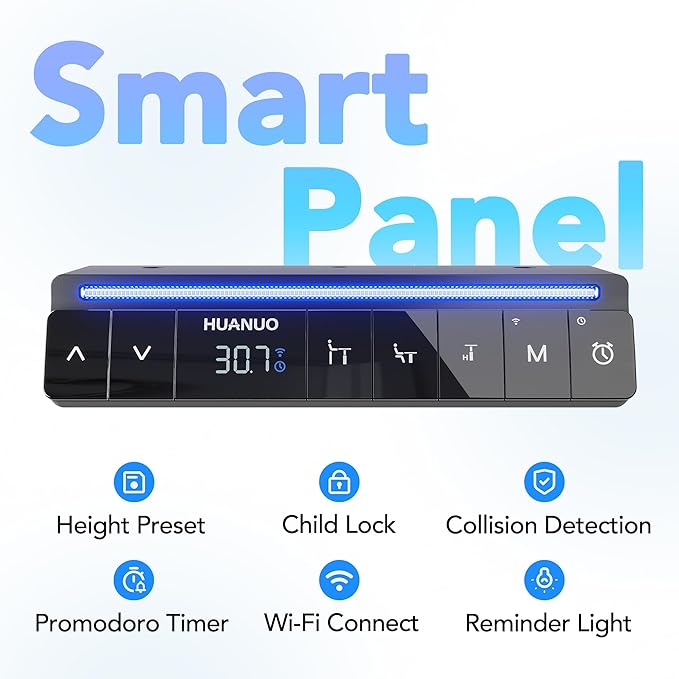 HUANUO AI-Powered Electric Standing Desk with Smart APP, Compatible with Alexa & Google, Adjustable Height, 6 Memory Settings, Sedentary Reminder, Ergonomic Sit-Stand Desk, 48-inch, Light Walnut