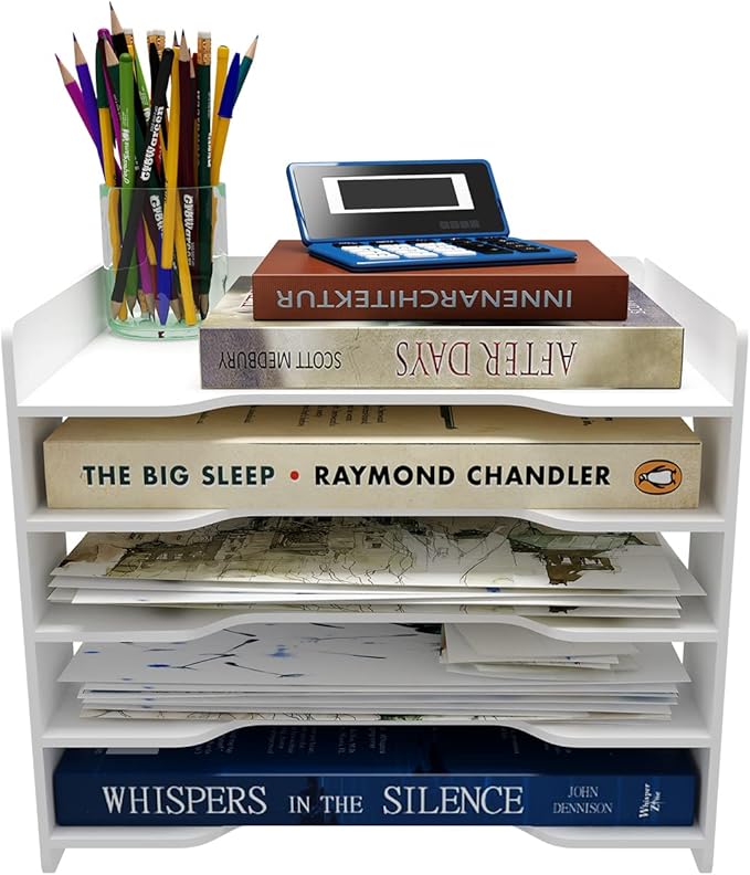 Natwind 5-Tier Desk Organizer,File Organizer,File Paper Organizer for Desk & Desktop - White File Holder with Mail Letter Tray & Paper Sorter for Home Office, School Classroom