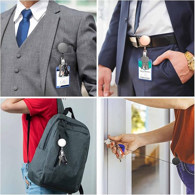 Selizo Metal Badge Reels - 3 Pcs Retractable Badge Holder with Belt Clip Key Ring for ID, Key, Name Card Holder