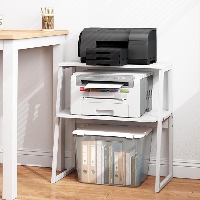 Arbuxzuy Printer Stand for Desk, Desktop Printer Shelf, 3 Tier Desk Shelf for top of Desk, Large Printer Stands Office Organization Shelves for Home Office Printer Fax Book, White