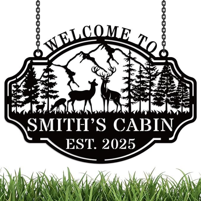 Personalized Deer Hunting Metal Cabin Sign, Custom Outdoor Hunting Decor, Family Name Wall Art, Rustic Hunting Lodge Decor, Deer Hunter Gift, Custom Hunting Room Metal Wall Sign