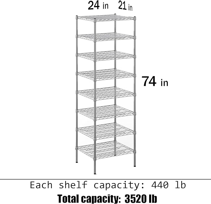 Regal Altair 21" Deep x 24" Wide x 74" Height Wire Shelving Kit | 8-Tier | NSF Commercial Storage Rack Unit