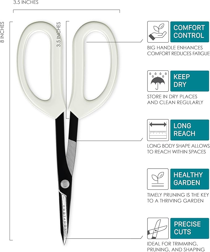 LOOPSEED Precision Gardening Scissors Plant Trimming Pruning Shears Garden Pruners for Orchid Bonsai Hydroponic Flower Clipper Garden Snip 8 Inch Long