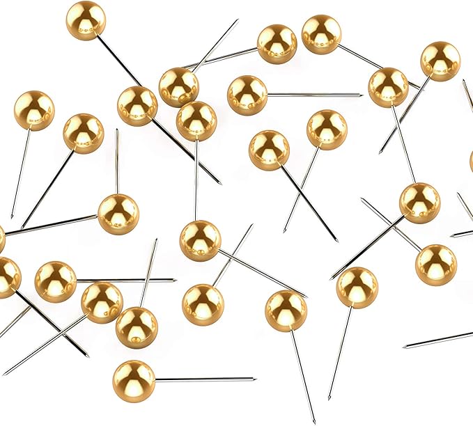 WILLBOND 500 Pack Map Push Pins Map Tacks Small Round Head Push Pins Thumb Tacks for Travel Picture Photo Bulletin Board Wall DIY Craft School Office Home(Gold,1/8 Inch)