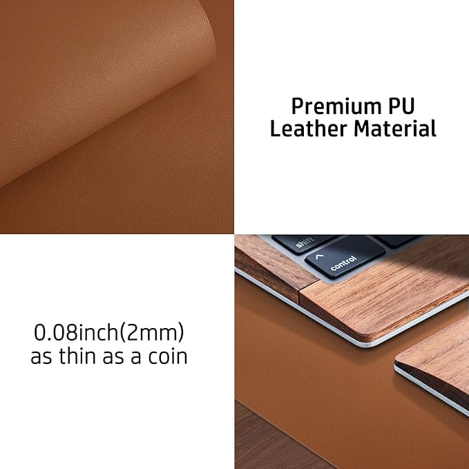 Aothia Leather Desk Pad Protector, Mouse Pad, Office Desk Mat, Non-Slip PU Leather Desk Blotter, Laptop Desk Pad, Waterproof Desk Writing Pad for Office and Home (48"x17",Brown)