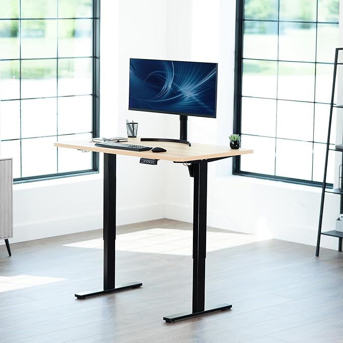 VIVO Electric 48 x 30 in Standing Desk, Memory Height Adjustment, 1B Series, Holds 220 lbs, One-Piece Light Wood Top, Black Frame, DESK-KIT-1B5C