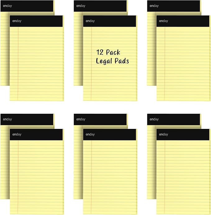 Emraw Jr. Legal pad, Small Note Pads Legal Ruled Writing Pad. Perforated Edge. 5" X 8" Canary Yellow, Universal, 50 sheets per Pad (Pack of 12)