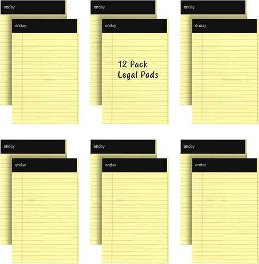 Emraw Jr. Legal pad, Small Note Pads Legal Ruled Writing Pad. Perforated Edge. 5" X 8" Canary Yellow, Universal, 50 sheets per Pad (Pack of 12)