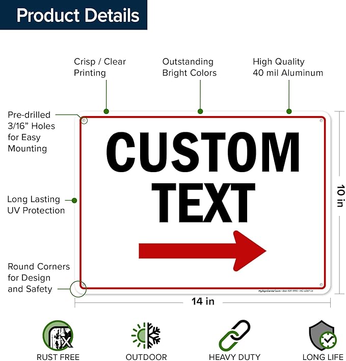 Custom Arrow,Custom Directional Sign, Right Arrow, 10x14 Inches, Rust Free .040 Aluminum, Fade Resistant, Made in USA by My Sign Center
