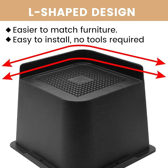 MXMZHXU Bed Risers 2 inch, 3 inch, 4 inch, 6 inch or 8 inch Heavy Duty Furniture Risers, Up to 6000 Lbs L Shaped Design Bed Lifts Blocks for Couch Desk Sofa Table (Dark Brown 4 Pack, 4 Inch)