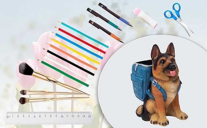 Photour Cute Dog Pen Holder for Desk, Pencil Holder, Creative Desktop Pen Organizer Pencil Cups, Unique Desk Accessories Decor for Home Office School, German Shepherd Gifts for Dog Lovers
