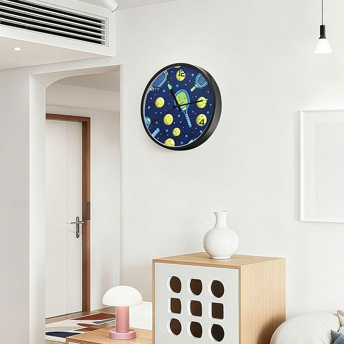 Vozoza Pickleball Game Sports 12 Inch Analog Wall Clocks Battery-Operated with Led Lights for Living Room Bedroom Kitchen Office Decor, Battery Not Included