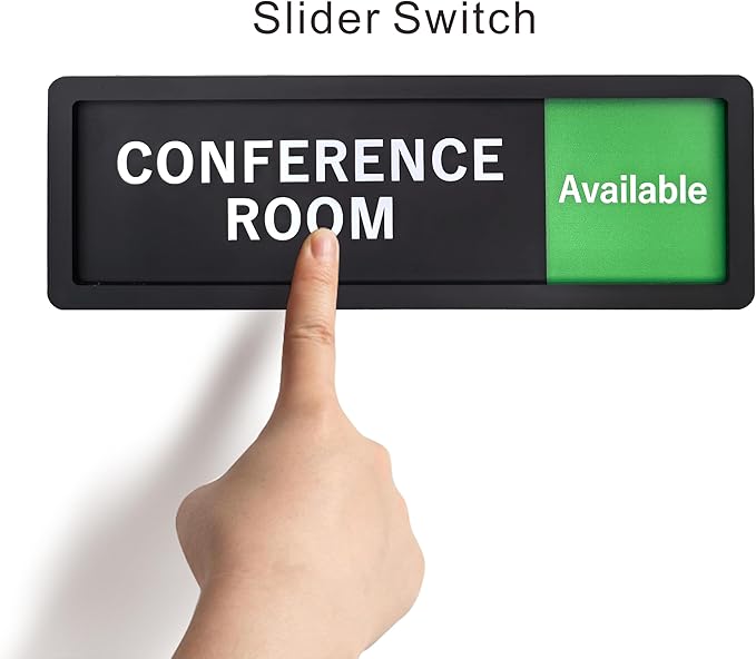 Conference Room Sign – In Use/Available Slide Switch Sign, Premium Durable Acrylic Material, Super Strong Self-Adhesive, Quick Installation, Suitable For Your Home And Business (9×3 Inches, Black)