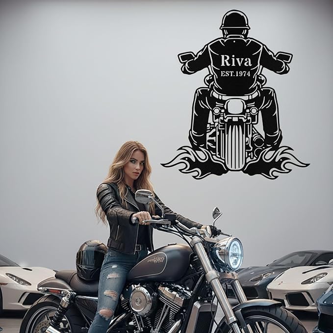 Custom Motorcycle Metal Signs Personalized Biker Name Sign Custom Garage Decor Motorbikes Wall Art Decor Motorcycle Sign Men Room Decorate Gifts for Men Husband Rider