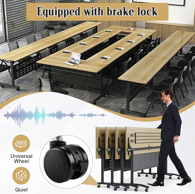 Conference Table,55.1''Folding Conference Room Table for 4-12 People,Mobile Flip Top MeetingTraining Table with Different Coulor and Styles for Offices, Classrooms,Meeting Room (8, 61''E)
