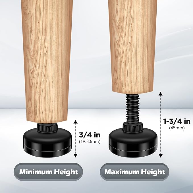 Holimax 10 Set Adjustable Furniture Leveling Feet, Adjustable Leg Levelers for Cabinets Sofa Tables Chairs, Heavy Duty Height Adjuster Furniture Levelers Foot with T- Nut Kit 3/8"-16 Thread, Black