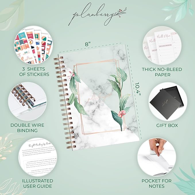 PLANBERRY Large Hourly Schedule Planner Premium – Undated Organizer for Productivity, Time Management & Budget, 8x10.4″ (Natural Green)