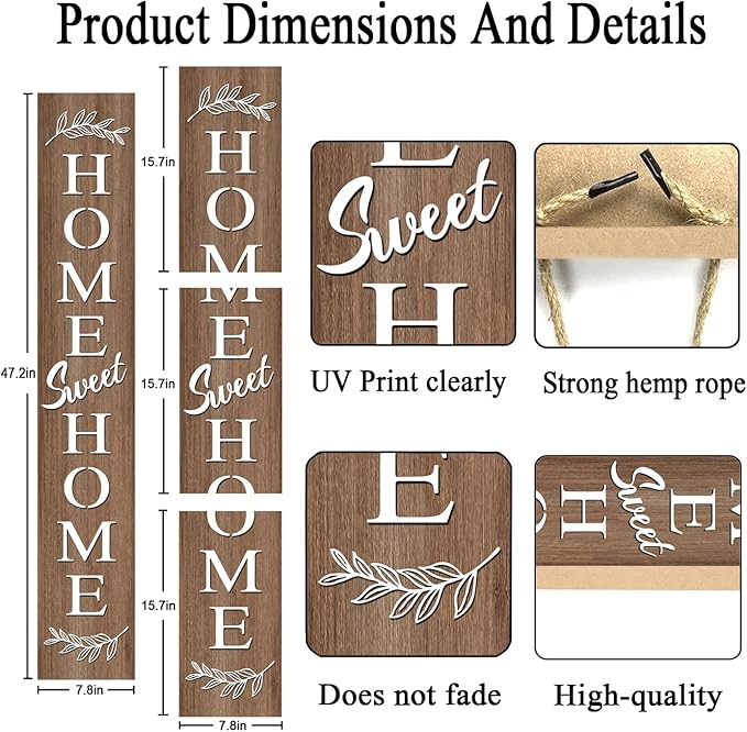 Farmhouse Wooden Welcome Sign Stand for Front Door, 47" Rustic Large Home Sweet Home Welcome Sign for front porch, Vertical Tall Xmas Gift Porch Leaner Decor for Outdoor Patio Garden