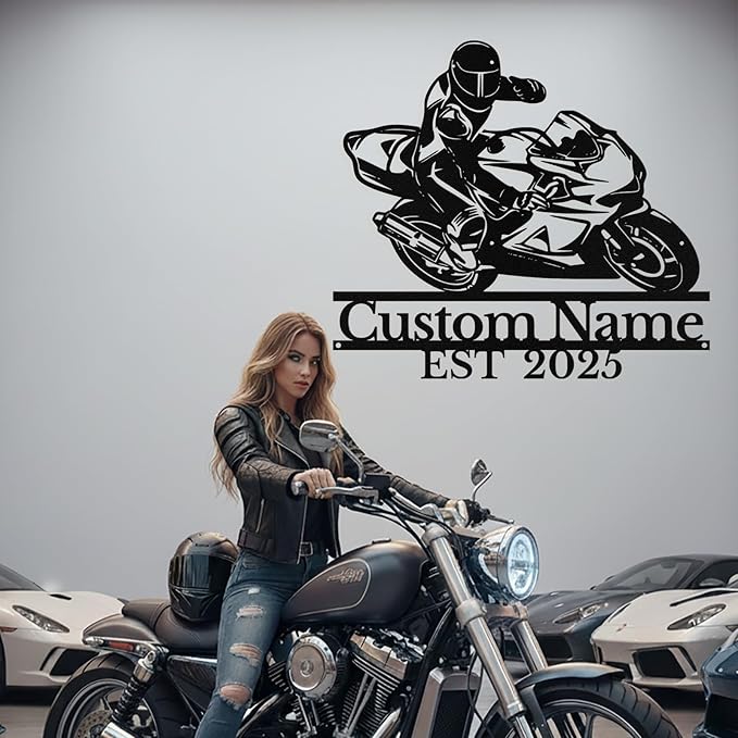 Personalized Motorcycle Metal Sign Custom Biker Name Sign Dirt Bike Wall Decor Motorcycle Home Decor Motorbikes Sign Garage Decor Gifts for Men Husband Rider