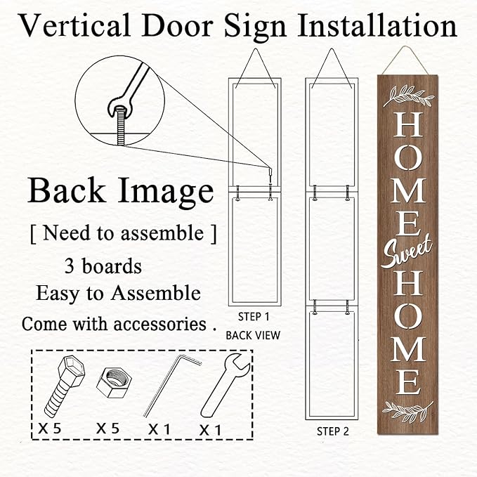Farmhouse Wooden Welcome Sign Stand for Front Door, 47" Rustic Large Home Sweet Home Welcome Sign for front porch, Vertical Tall Xmas Gift Porch Leaner Decor for Outdoor Patio Garden