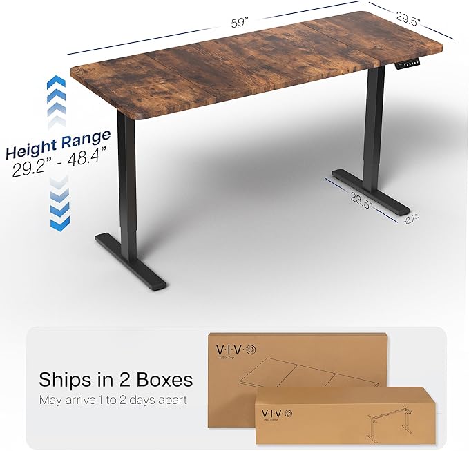 VIVO Electric 60 x 30 in Standing Desk, Memory Height Adjustment, 1B Series, Holds 220 lbs, Rustic Vintage Brown Top Black Frame, DESK-KIT-1B6N-30