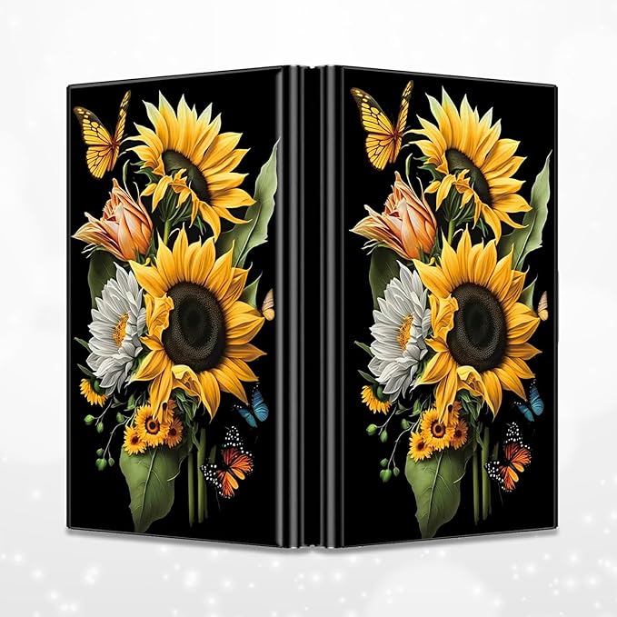 BWEGRHE Slim Credit Card Holder, Sunflowers Butterfly RFID Blocking Metal Wallet for Men & Women, Aluminum Minimalist Hard Case Pocket-Sized Business Cards Organizer (Fits Up to 10 Cards)
