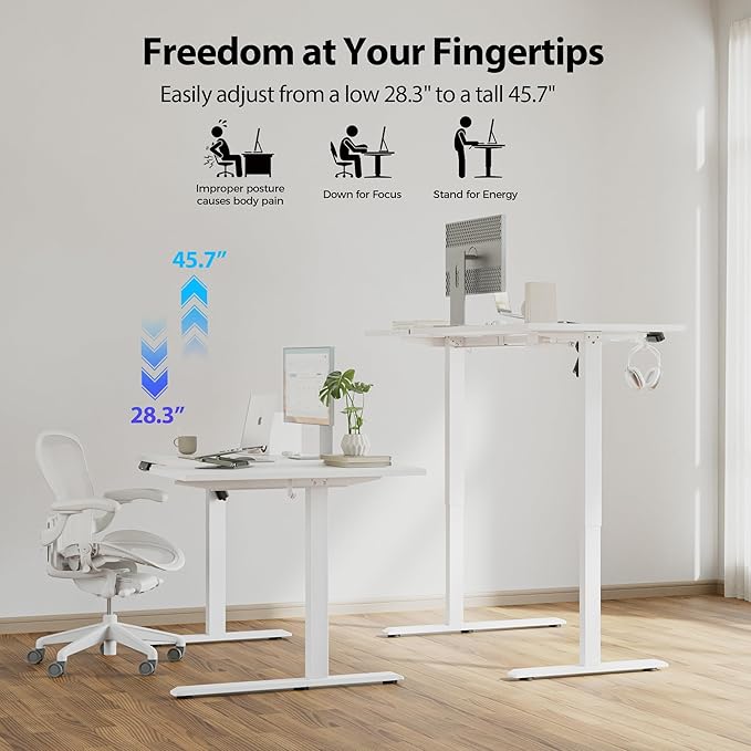 Agilestic Electric Standing Desk, L-Shaped 55 Inches Height Adjustable Desk, Sit and Stand up for Work Office Home, Ergonomic Rising Computer Table for Home Office with Splice Board, White