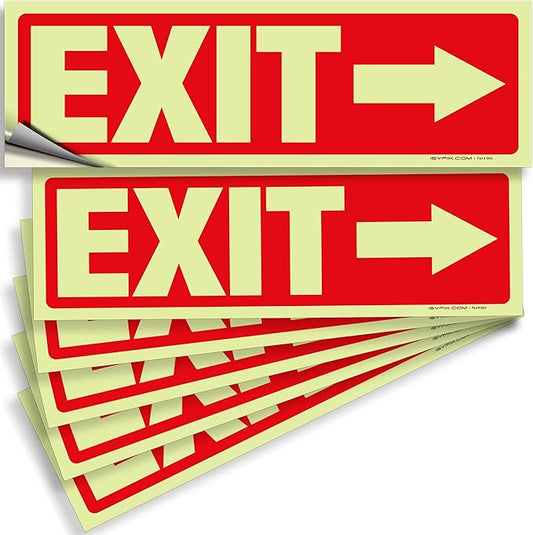 iSYFIX Exit Stickers Signs with Directional Right Arrow 6 Pack 12x4 Inch - Glow in the Dark Photoluminescent Vinyl for Office, School, Business, Warehouse - UV & Weather Resistant for Indoor/Outdoor Use