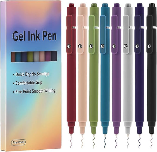Thboxes 8Pcs Gel Pens for Journaling, 0.5mm Fine Tip Retractable Colorful Pens - Smooth Writing for Note Taking, Office & School Supplies, Valentine's Day Gifts for Women Teachers Kids