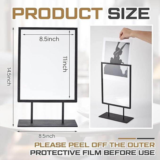 Zhengmy 1 Pcs Tabletop Sign Holder with Flat Base 11" x 8.5" Double Sided Countertop Sign Holder Vertical Desktop Display Stand Metal Poster Display Stand for Office Store Restaurant Hotels, Black