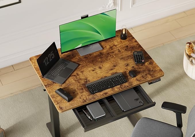 Claiks Standing Desk with Drawers, Electric Standing Desk Adjustable Height, Stand Up Desk Computer Workstation, 40 Inch, Rustic Brown