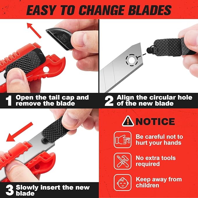 JOYUMY 20 Pack Utility Knife, Box Cutter Retractable, Box Knife for Cartons, Cardboard, and Boxes, Box Opener with 10 Pieces 18mm Snap-off Blade, Razor Knife for Office and Home Use, Box Cutters, Red