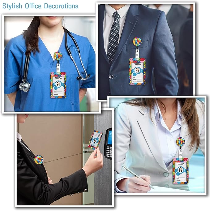 ID Badge Holder with Breakaway Lanyard, Lanyards for ID Badges Name Tags ID Card Holder, Cute Badge Reel Badge Clip Retractable, Autism Awareness Gifts