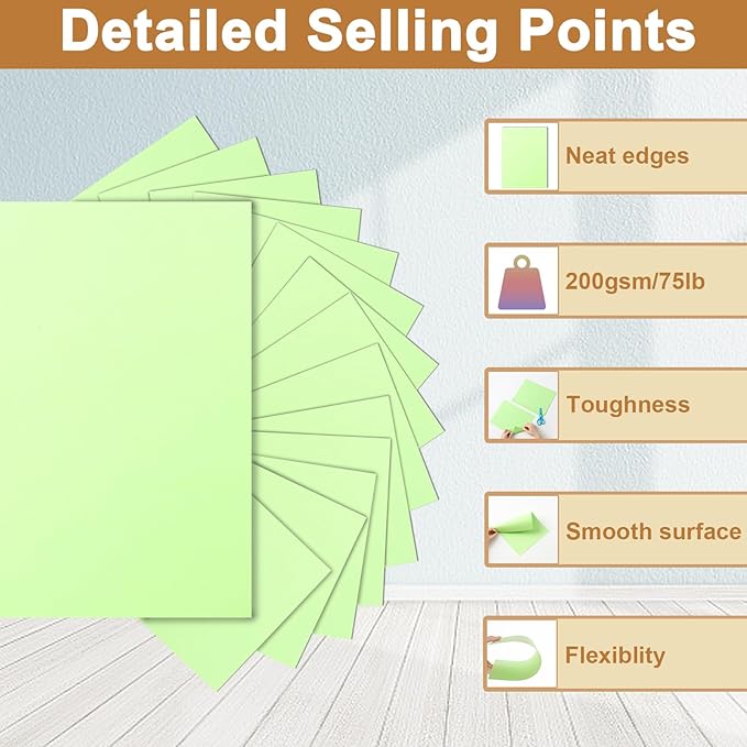 Silunkia 300 Sheets Light Green Cardstock 8.5 x 11 Craft Paper, 75lb Thick Christmas Paper Card Stock for DIY Cards Making, Thank You Cards, Party Invitations, School Scrapbooking